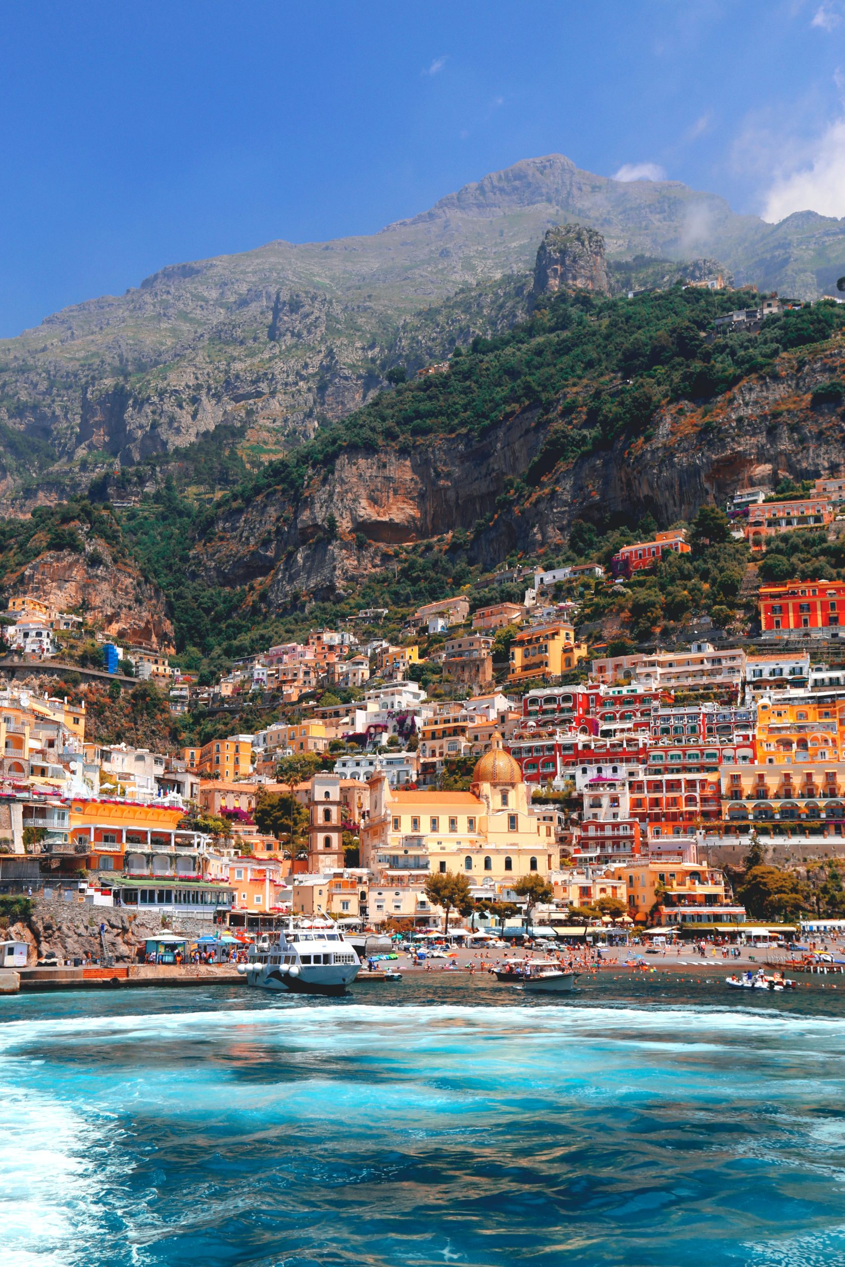 Mountains at Positano and Blue Mediterranean Sea in Italy